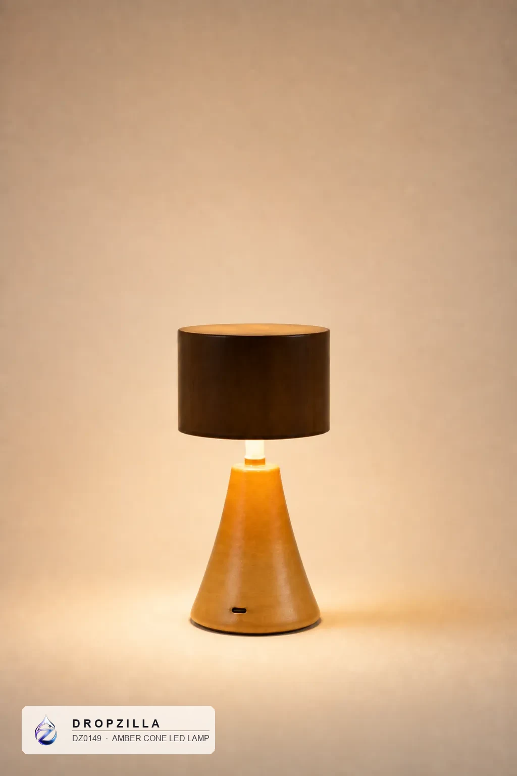 Amber Cone LED Lamp — Accent Lamps — Amber polymer cone, rechargeable LED — Dropzilla
