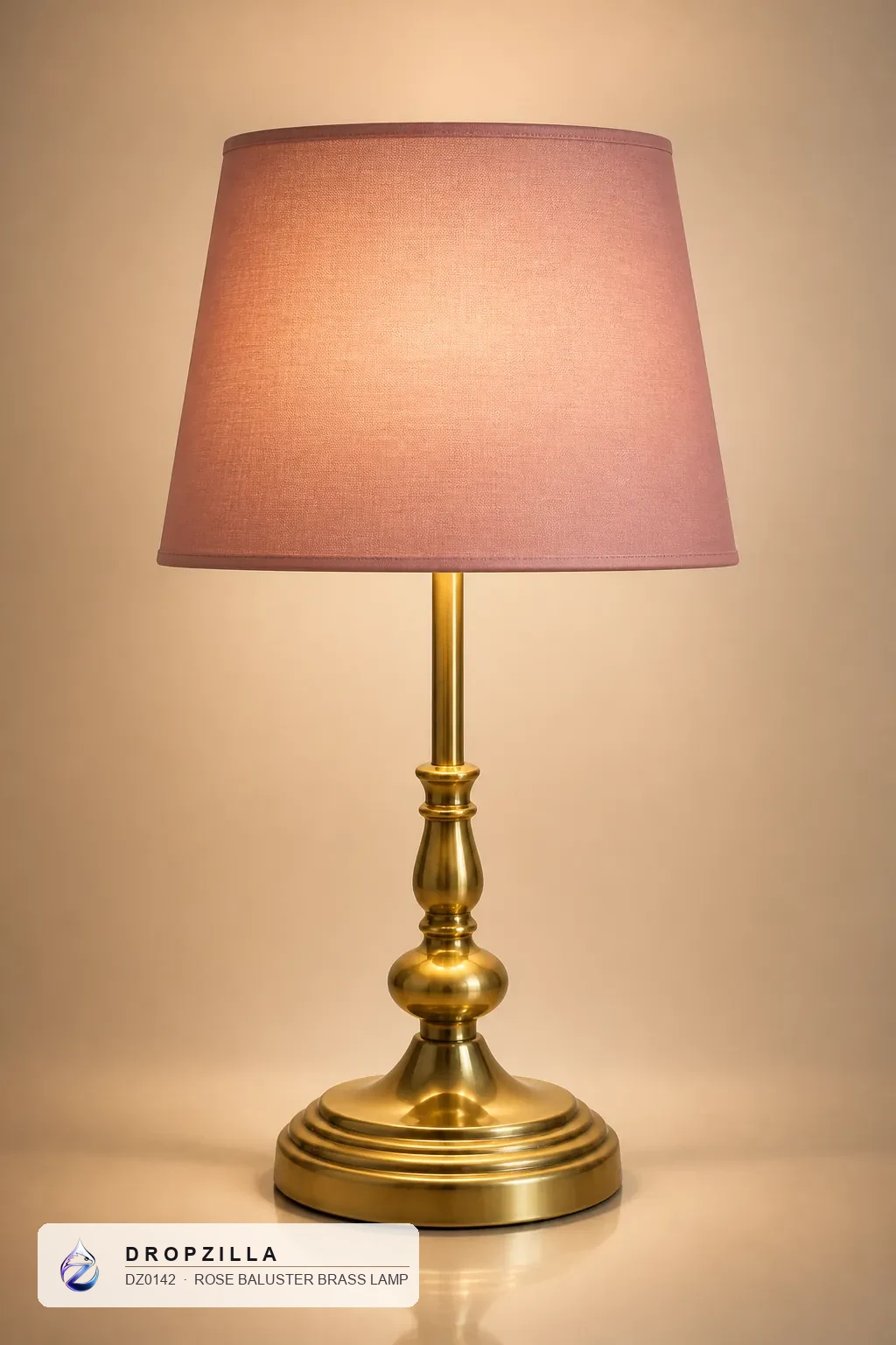 Rose Baluster Brass Lamp — Table & Floor Lamps — Brass & aluminium with a golden finish, plus a fabric drum shade — Dropzilla