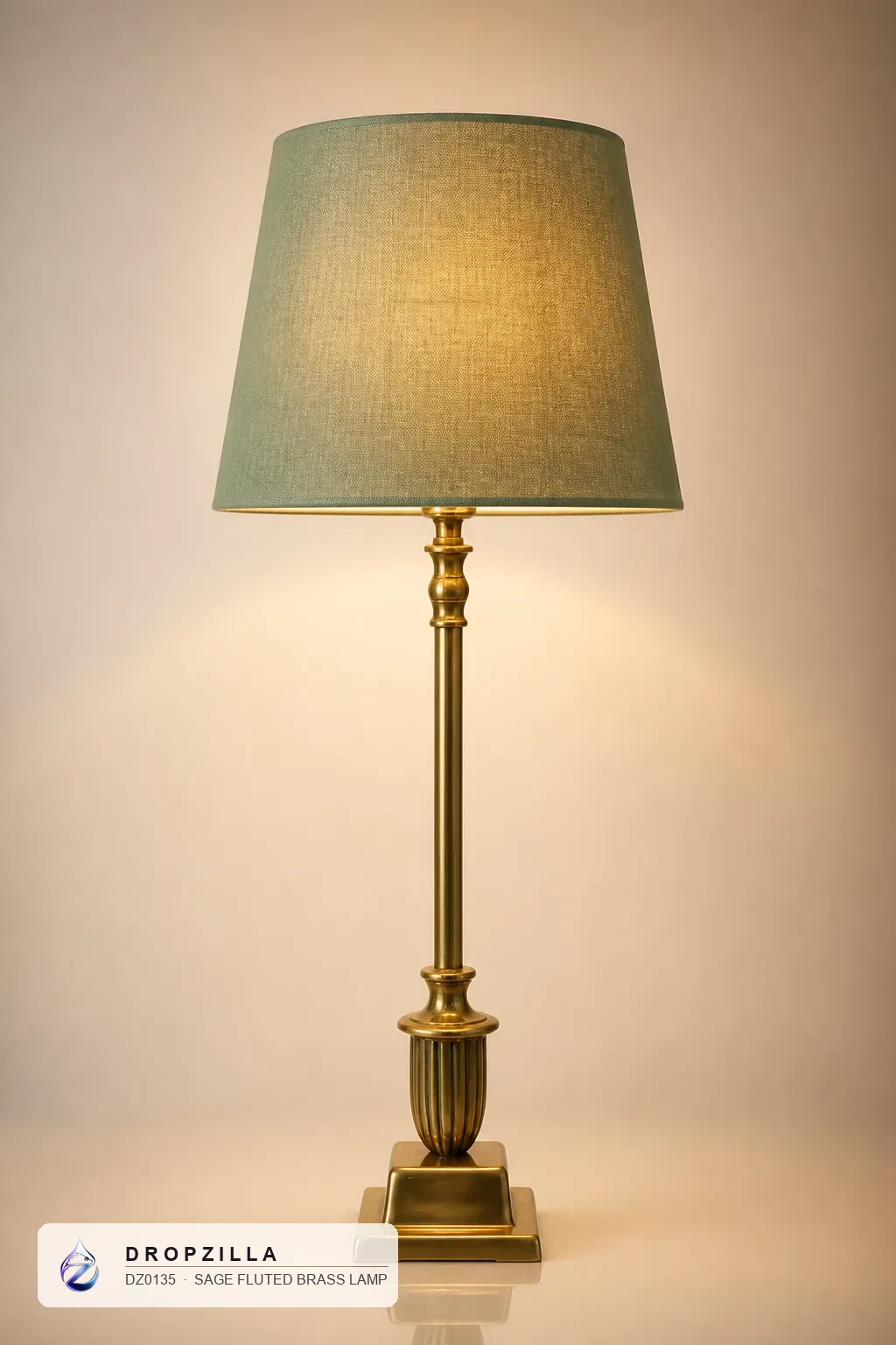 Sage Fluted Brass Lamp — Table & Floor Lamps — Brass & aluminium with a golden finish, plus a fabric drum shade — Dropzilla