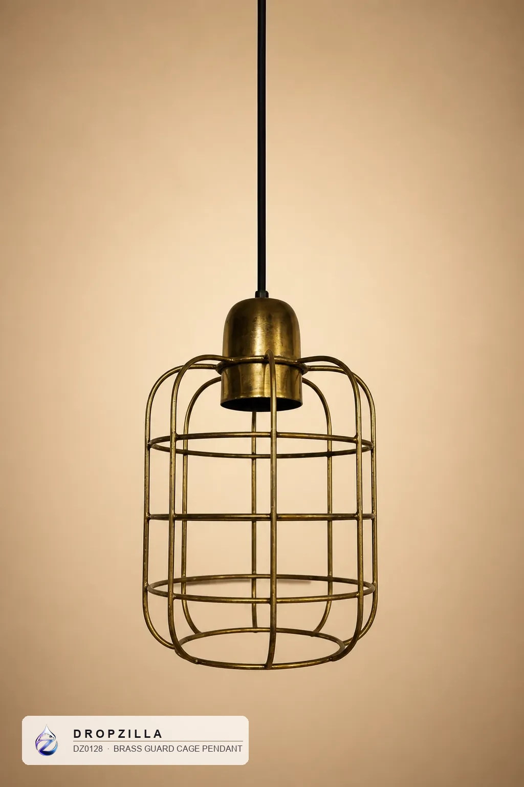 Brass Guard Cage Pendant — Pendant Lights — Brass-finish industrial bulb guard (aluminium & brass, golden coating) — Dropzilla