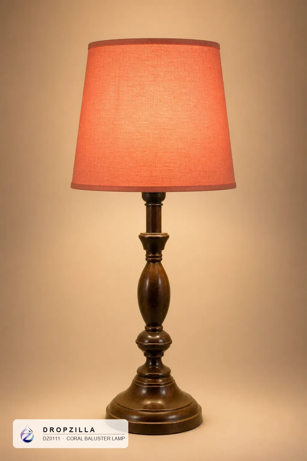 Coral Baluster Lamp — Table & Floor Lamps — Brass baluster column, round foot (aluminium & brass, golden coating), plus a fabric drum shade — Dropzilla