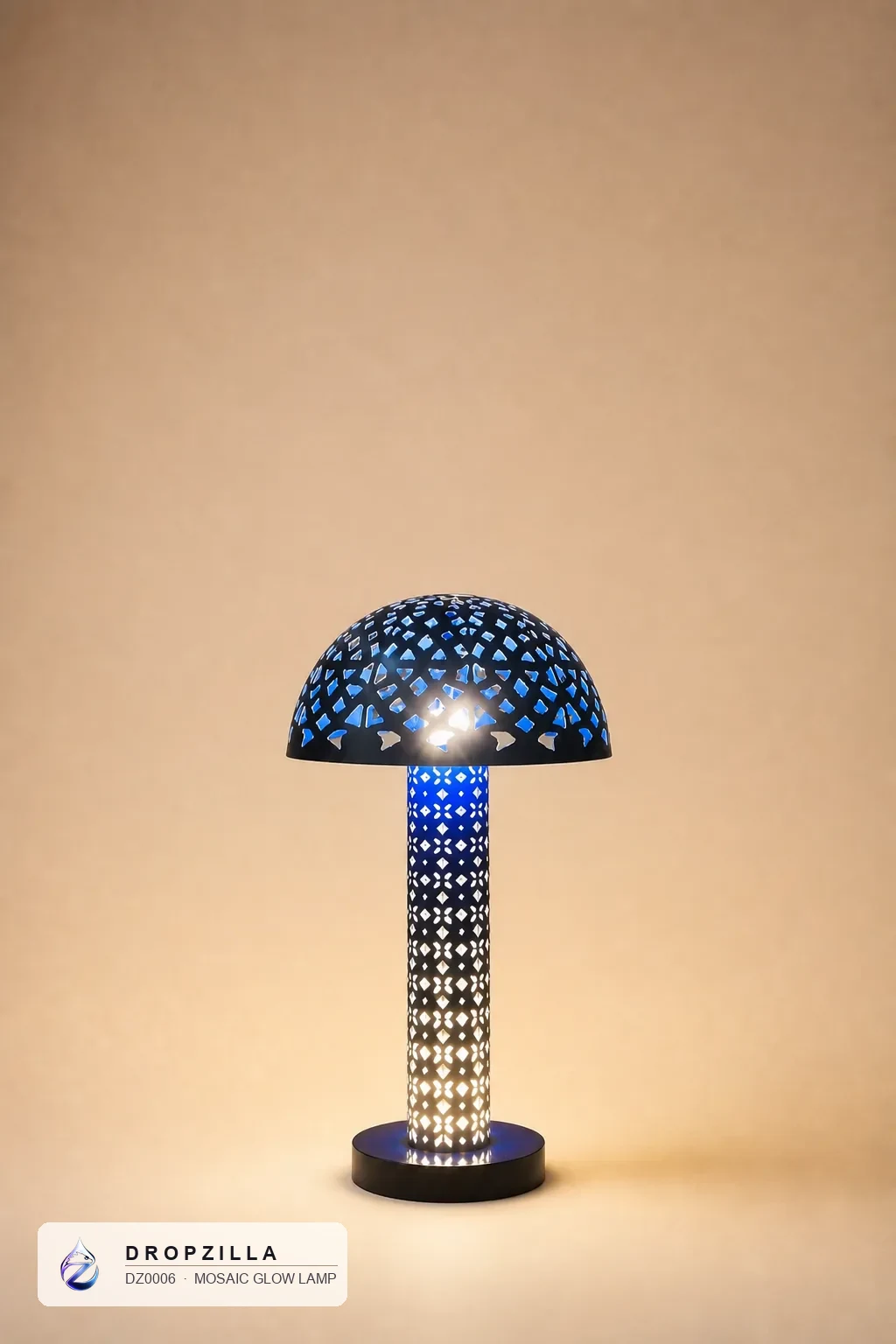 Mosaic Glow Lamp — Accent Lamps — Laser-cut perforated metal with a domed shade — Dropzilla