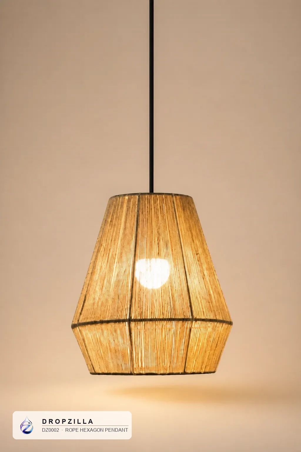 Rope Hexagon Pendant — Pendant Lights — Hand-wrapped natural jute rope over a metal frame — Dropzilla