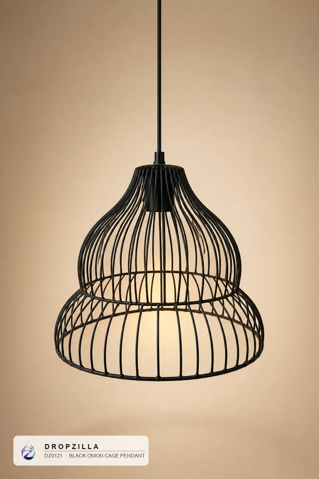 Black Onion Cage Pendant — Pendant Lights — Matte black iron wire — Dropzilla