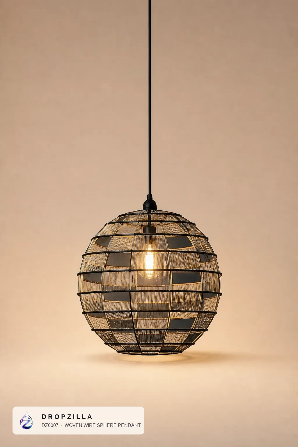 Woven Wire Sphere Pendant — Pendant Lights — Hand-woven metal wire over an iron ring frame — Dropzilla