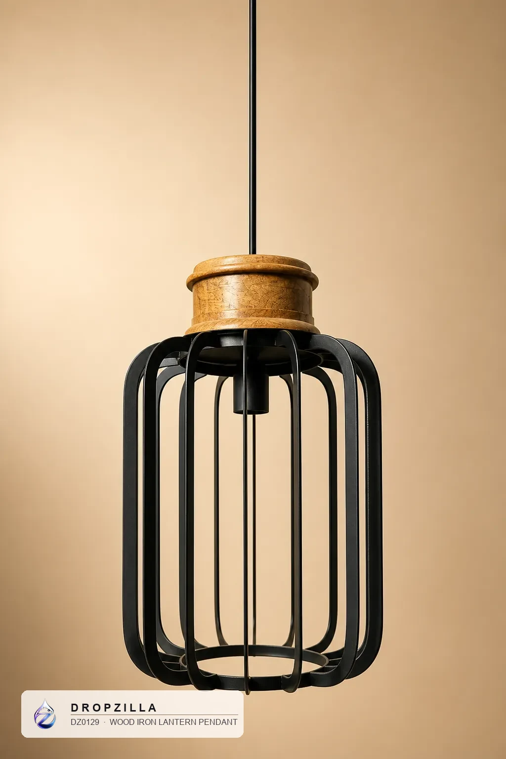 Wood Iron Lantern Pendant — Pendant Lights — Wood staves with a black iron cage — Dropzilla